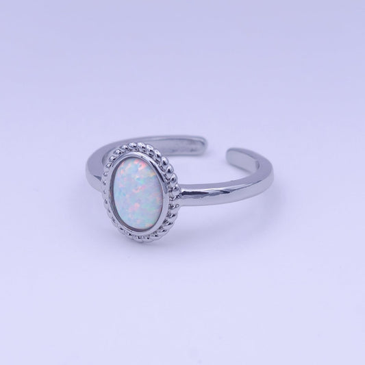 White Opal Braided Oval Minimalist Silver Ring | O-129