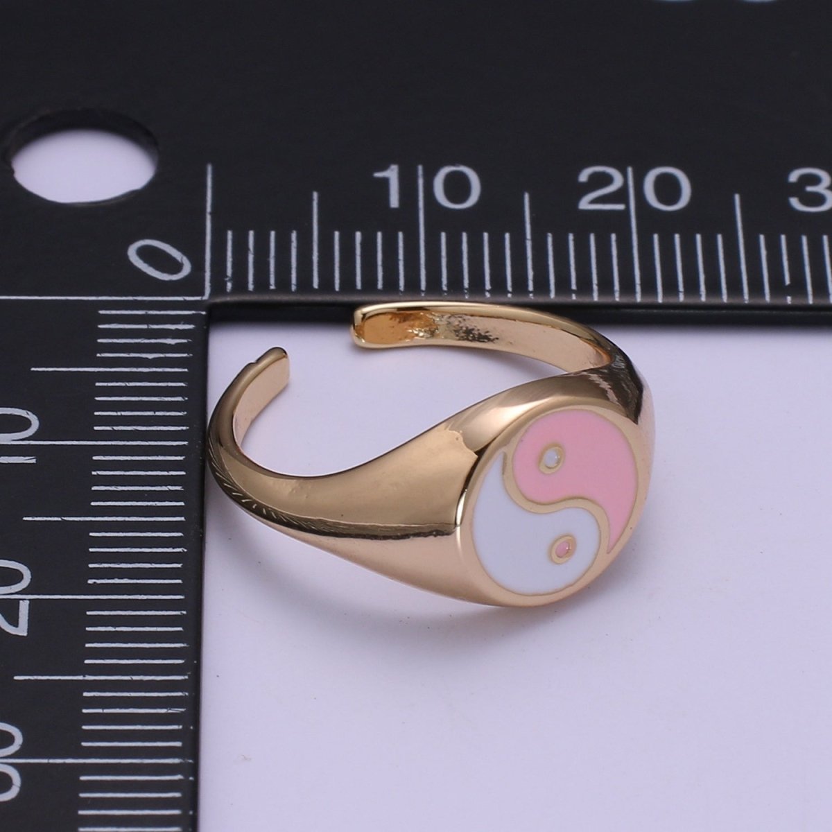 White Pink Yin Yang  Gold Filled Adjustable Ring O-330