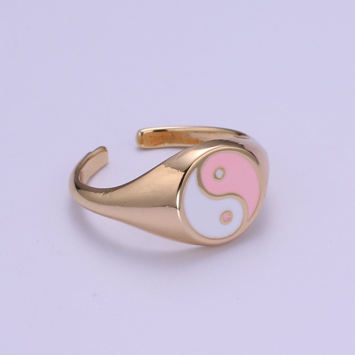 White Pink Yin Yang  Gold Filled Adjustable Ring O-330