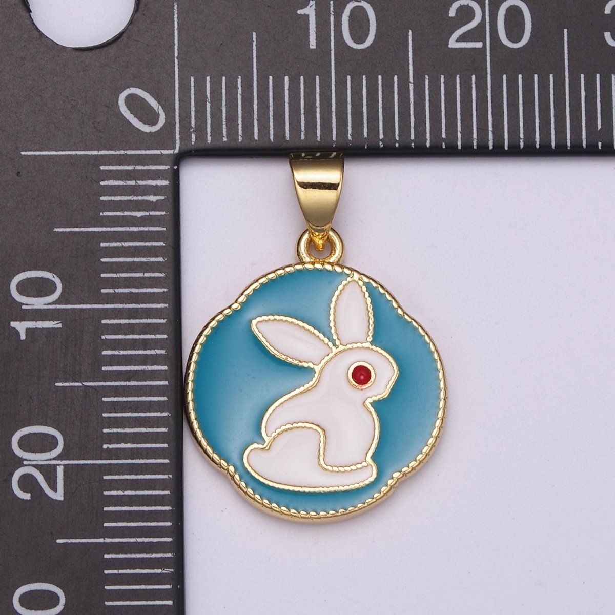 White Rabbit Charm, Hare Charm in Round Coin Disc Charm, Bunny Charm 14k Gold Filled N-517