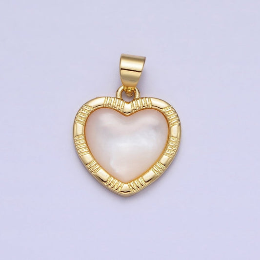 White Shell Pearl Heart Valentine Line Textured Minimalist Gold Pendant | AA152