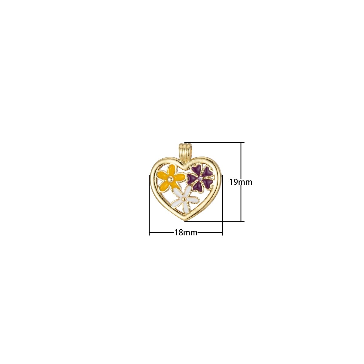 White Yellow Wine Flowers in Heart Gold Filled Pendants  J-839