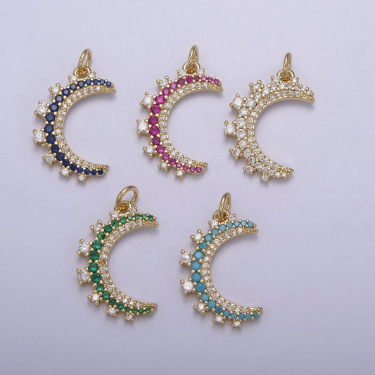 Wholesale 14k Gold Filled Crescent Moon Charm Micro Pave Half Moon Necklace Pendant CZ Moon Necklace Gold Celestial Jewelry N-783 - N-787