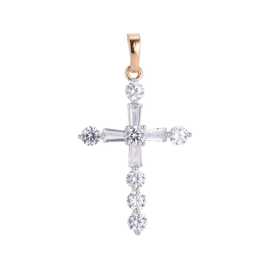 Wholesale 14K Gold Filled Cross Pendant with Cubic Zirconia Crystal Rhinestones, Christian Pendant for Necklace Jewelry Making H-628 H-883