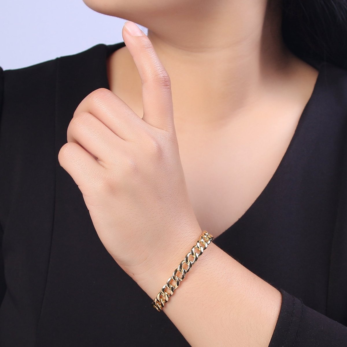 OS Wholesale Chain Link Cuff Bangle Bracelet, curb link bracelet, gold bangle, cuff bracelet, gold cuff, wrist cuff, stackable bracelet | WA-678 Clearance Pricing