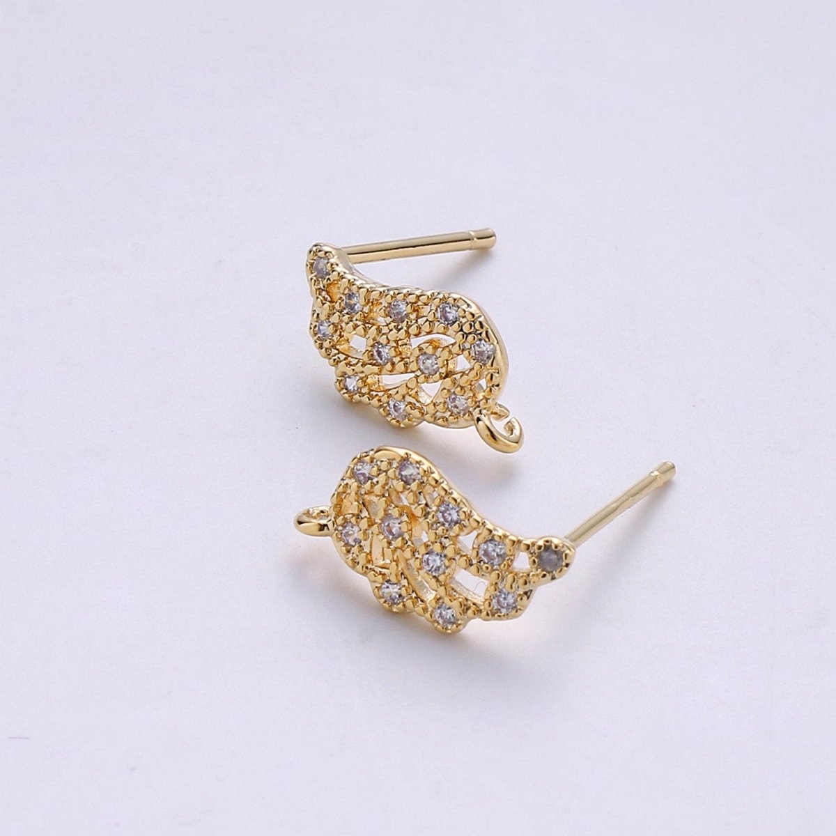 Wing Stud Earring Charm • 24k Gold Filled• Micro Pave angel wing • Jewelry Making Supplies • Open Link for Jewelry Making Supply K-411 PAIR