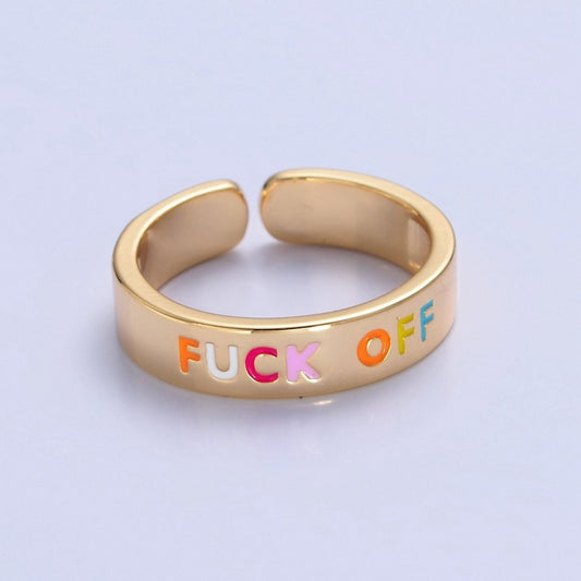 Y2K Gold Fuck Off Ring Open Adjustable Jewelry for Teenager Gift O-2204