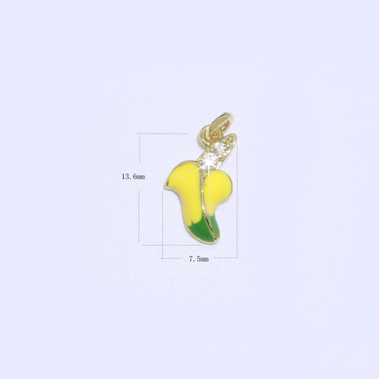 Yellow Banana Charm Enamel Fruit Micro Pave CZ Pendant Dainty Banana Pendant Charm Green Fruit Pendant for Bracelet Earring Necklace Supply M-437