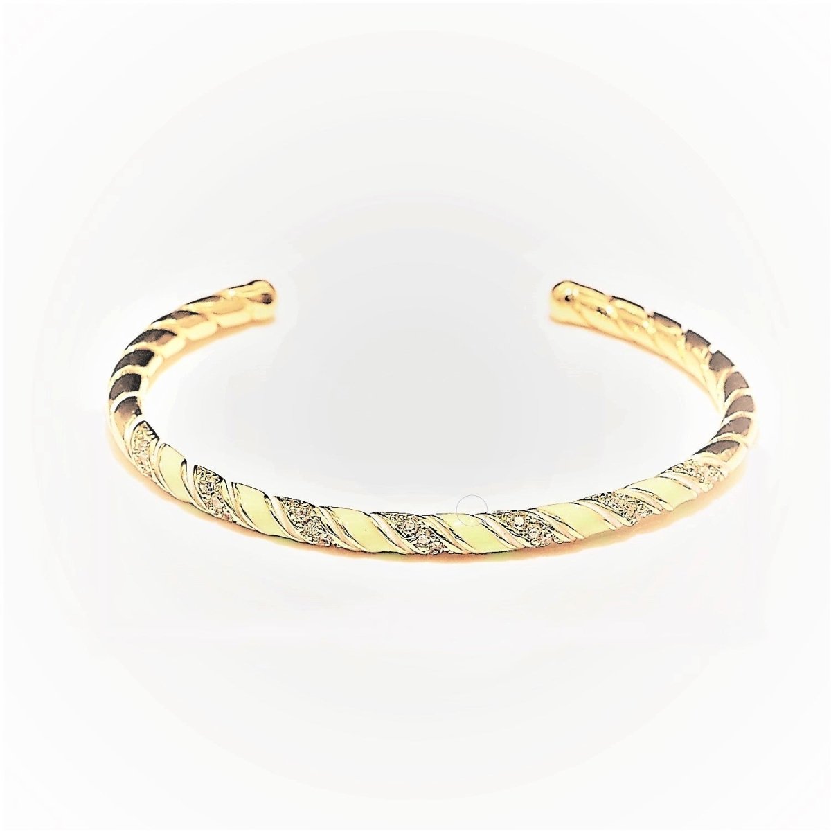 Yellow Enamel Geometric Swirl Gold Filled Bangle Open Adjustable Bracelet Vintage Style Inspired | WA-124 Clearance Pricing