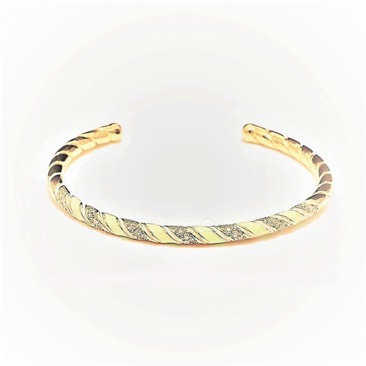 Yellow Enamel Geometric Swirl Gold Filled Bangle Open Adjustable Bracelet Vintage Style Inspired | WA-124 Clearance Pricing