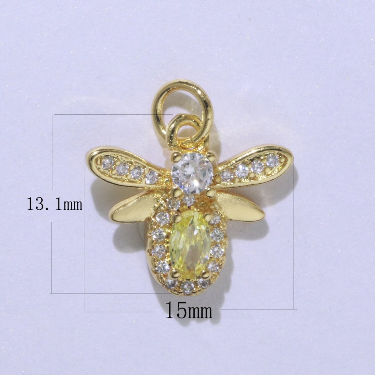 Yellow Gold Filled Cz Mini bee Charm Tiny Charm Micro Pave Animal Queen Bee E-912