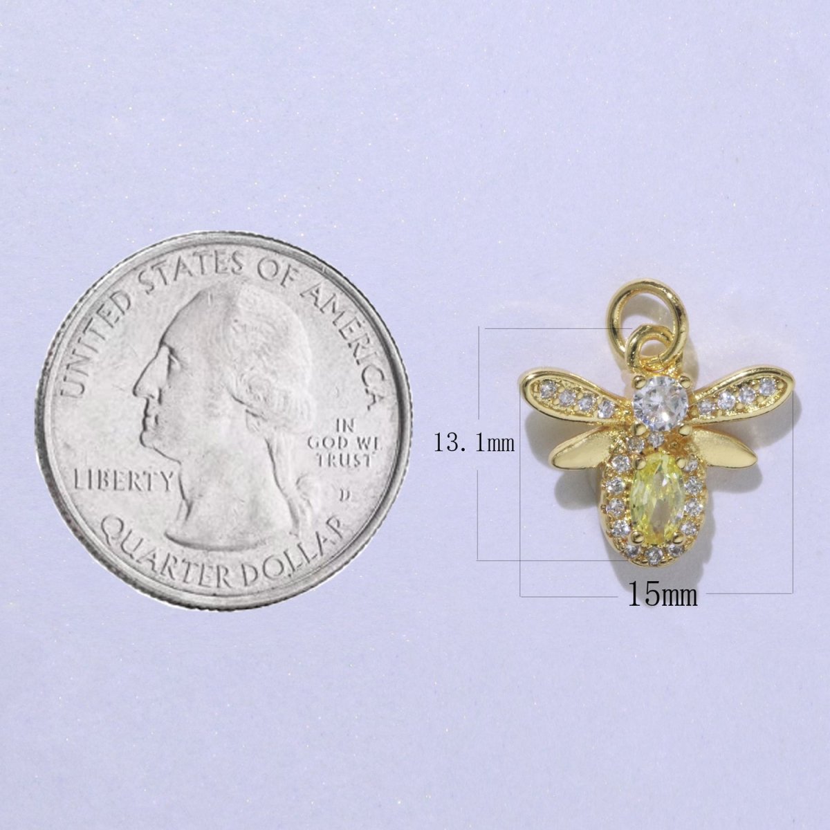 Yellow Gold Filled Cz Mini bee Charm Tiny Charm Micro Pave Animal Queen Bee E-912