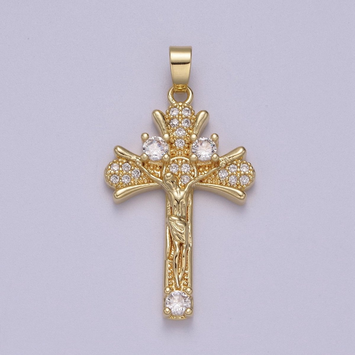 Yellow Gold Jesus Crucifix Micro Pave Gold Crucifix, Cz Cross Pendant, Jesus Christ N-598