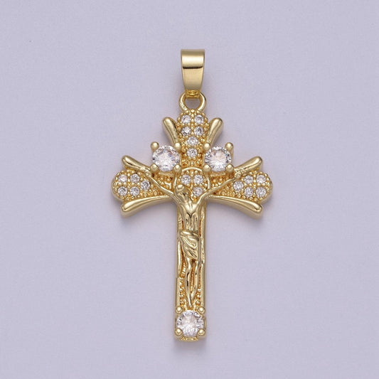 Yellow Gold Jesus Crucifix Micro Pave Gold Crucifix, Cz Cross Pendant, Jesus Christ N-598