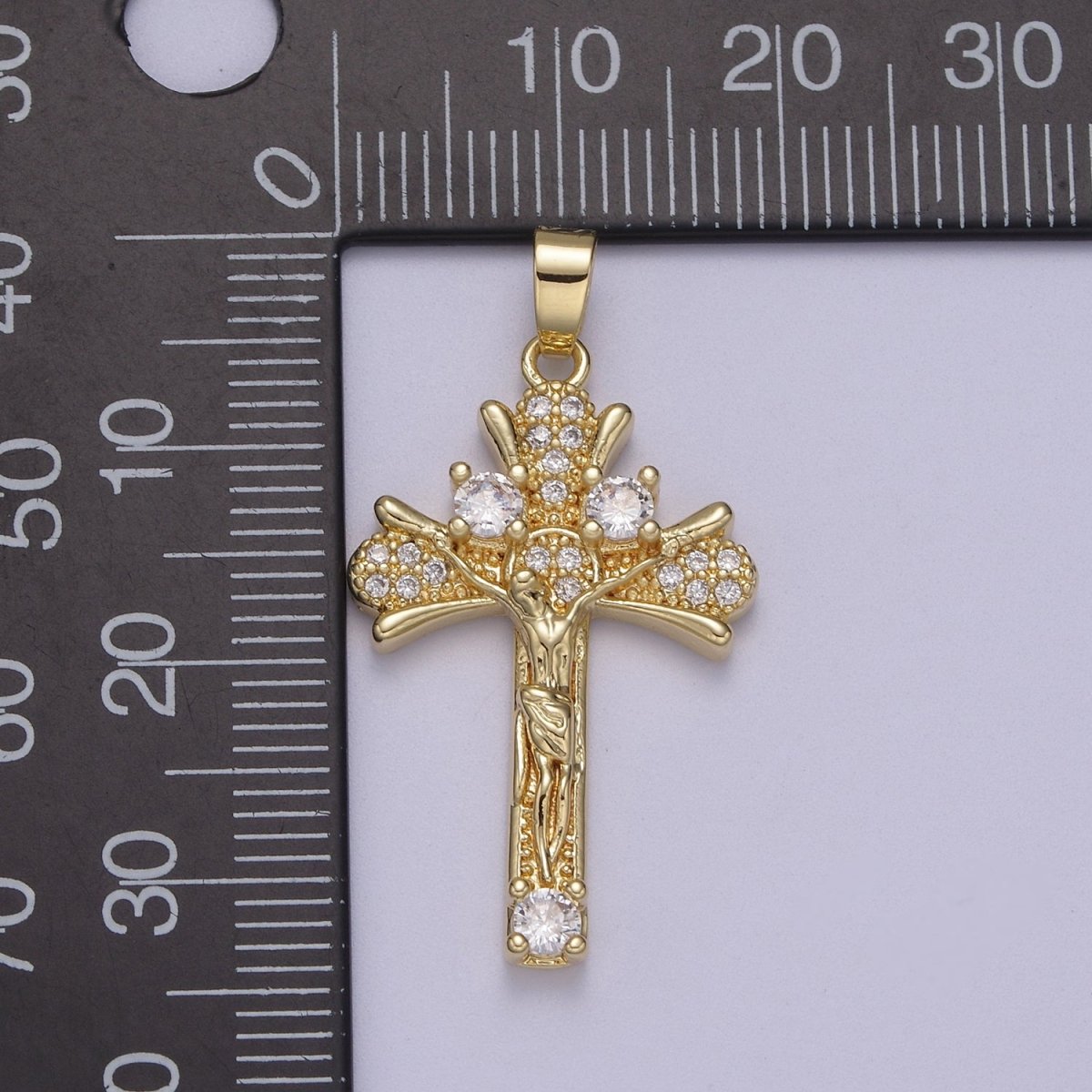 Yellow Gold Jesus Crucifix Micro Pave Gold Crucifix, Cz Cross Pendant, Jesus Christ N-598
