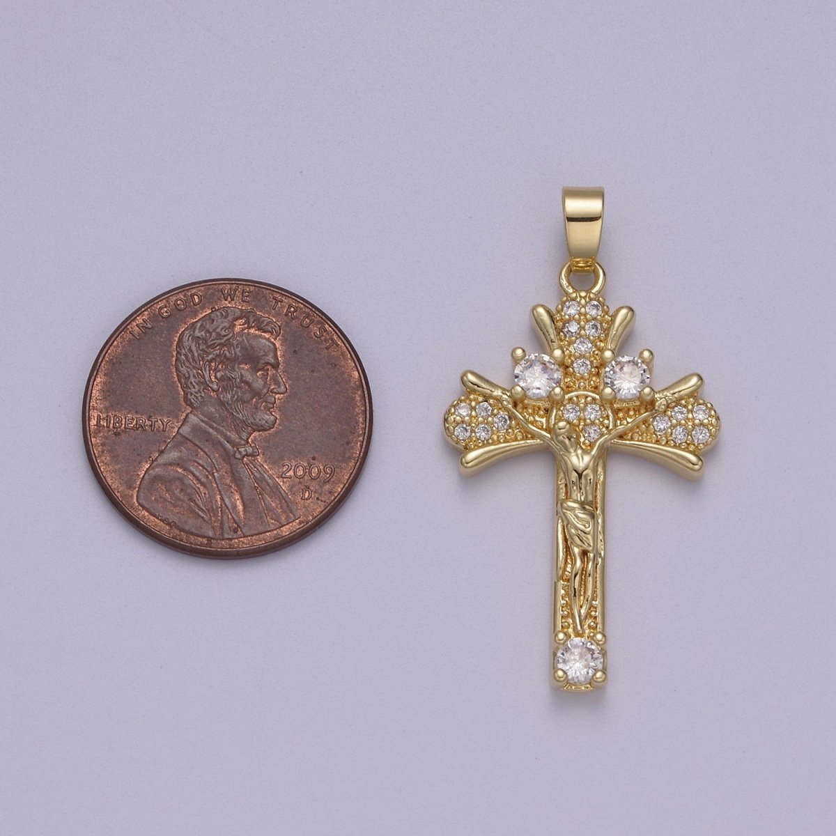 Yellow Gold Jesus Crucifix Micro Pave Gold Crucifix, Cz Cross Pendant, Jesus Christ N-598