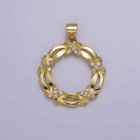 Yellow Gold Wreath Pendant Round Charm For Dangle Pendant Necklace J-333