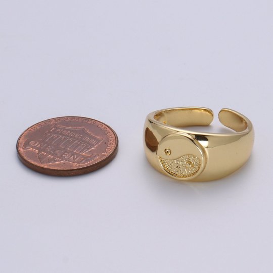 Yin Yang Ring, Dome Ring, Adjustable Gold Ring, Chunky Ring, Stackable Ring for Statement Jewelry Birthday Gift Idea for Her woman ring sz 6 R524