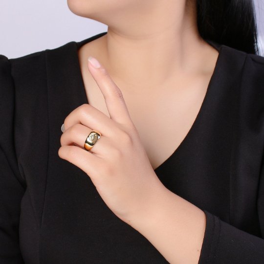 Yin Yang Ring, Dome Ring, Adjustable Gold Ring, Chunky Ring, Stackable Ring for Statement Jewelry Birthday Gift Idea for Her woman ring sz 6 R524