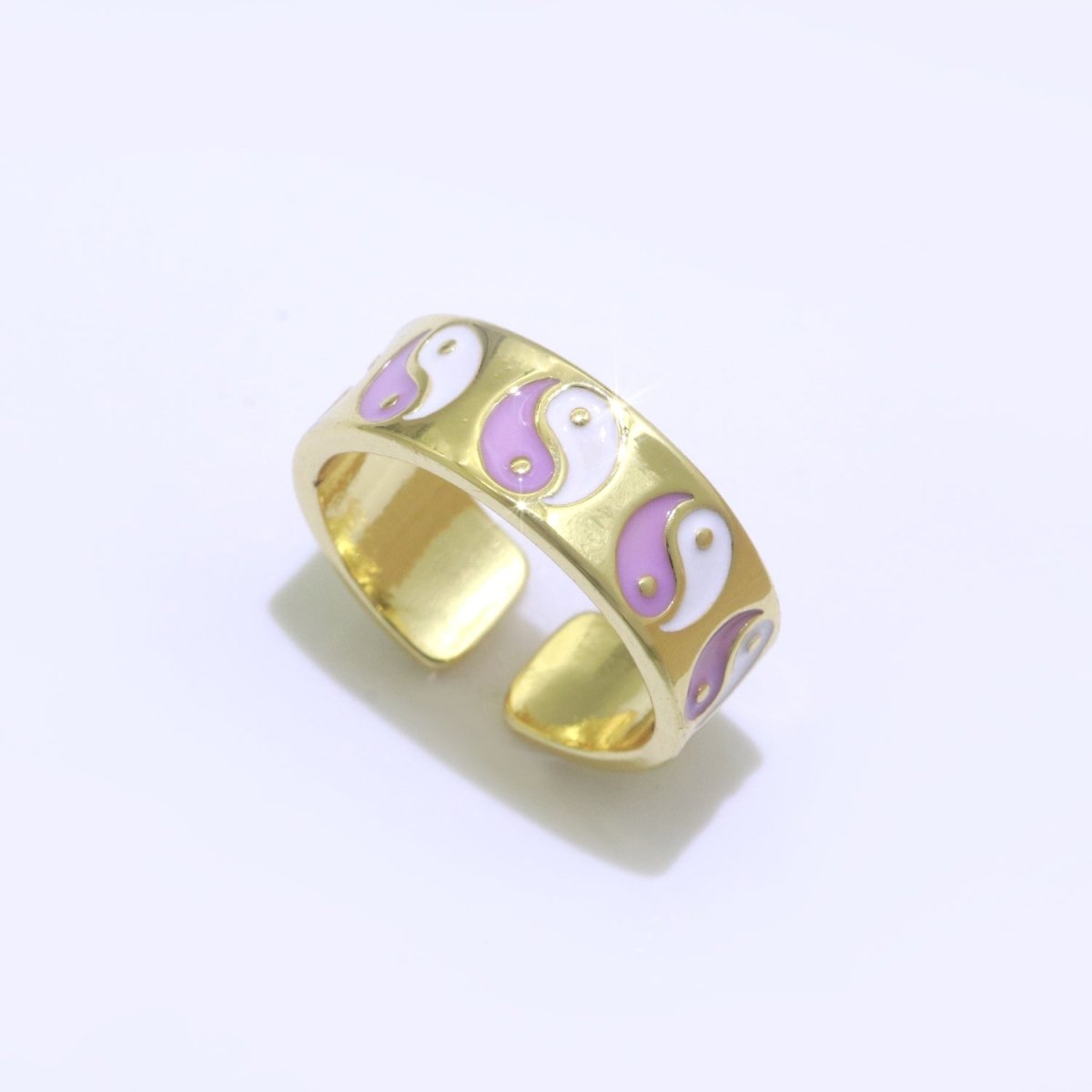 Yin Yang Ring Open Adjustable Gold Ring, Colorful Pastel Enamel Ring, Stackable Ring Black White Pink blue Green Ring for Women S-001 ~ S-008 S-010 S-011