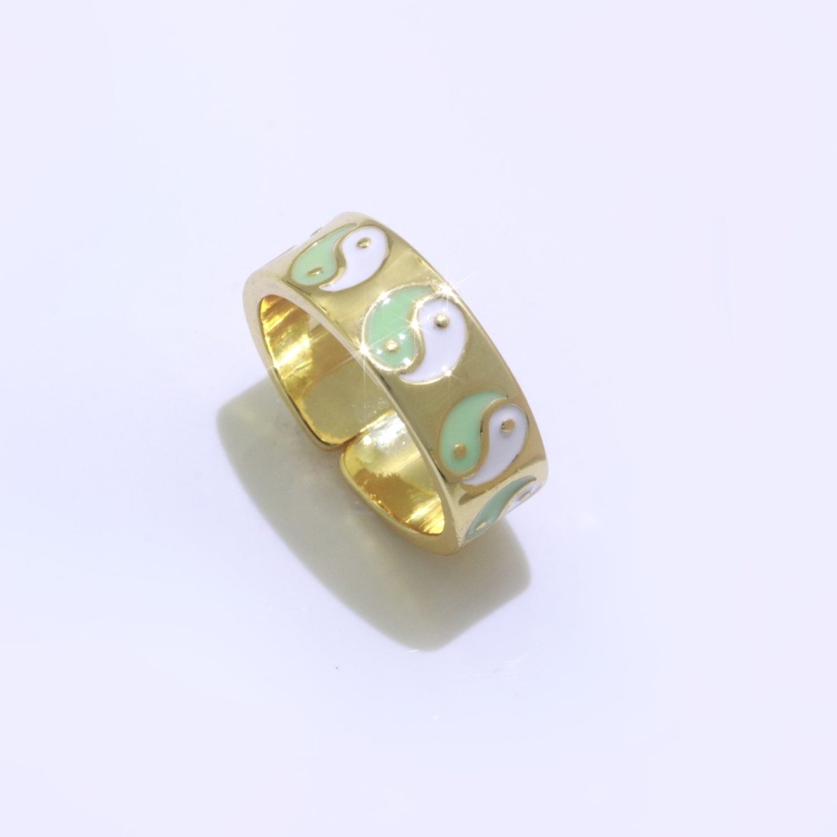 Yin Yang Ring Open Adjustable Gold Ring, Colorful Pastel Enamel Ring, Stackable Ring Black White Pink blue Green Ring for Women S-001 ~ S-008 S-010 S-011