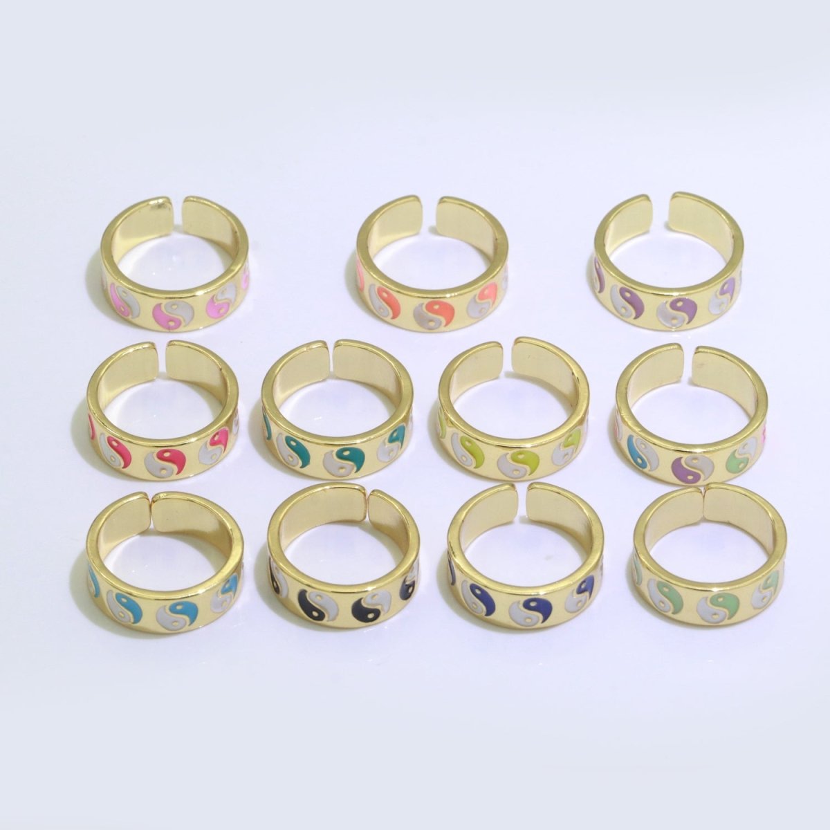 Yin Yang Ring Open Adjustable Gold Ring, Colorful Pastel Enamel Ring, Stackable Ring Black White Pink blue Green Ring for Women S-001 ~ S-008 S-010 S-011
