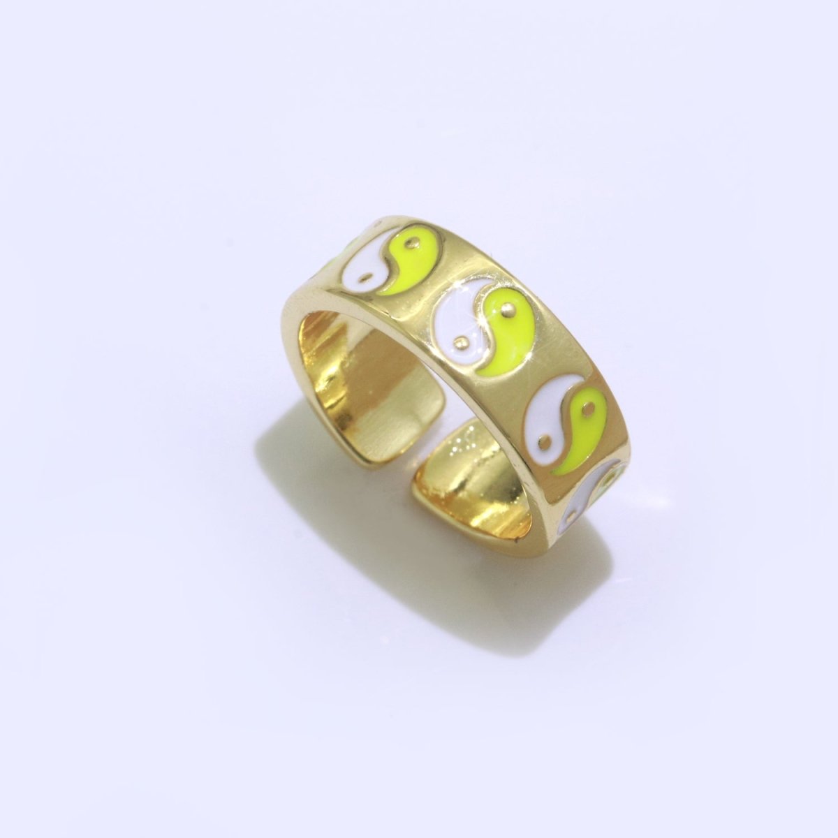 Yin Yang Ring Open Adjustable Gold Ring, Colorful Pastel Enamel Ring, Stackable Ring Black White Pink blue Green Ring for Women S-001 ~ S-008 S-010 S-011