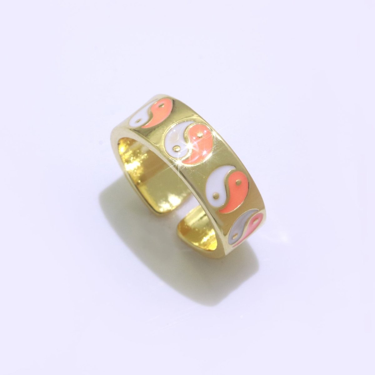 Yin Yang Ring Open Adjustable Gold Ring, Colorful Pastel Enamel Ring, Stackable Ring Black White Pink blue Green Ring for Women S-001 ~ S-008 S-010 S-011