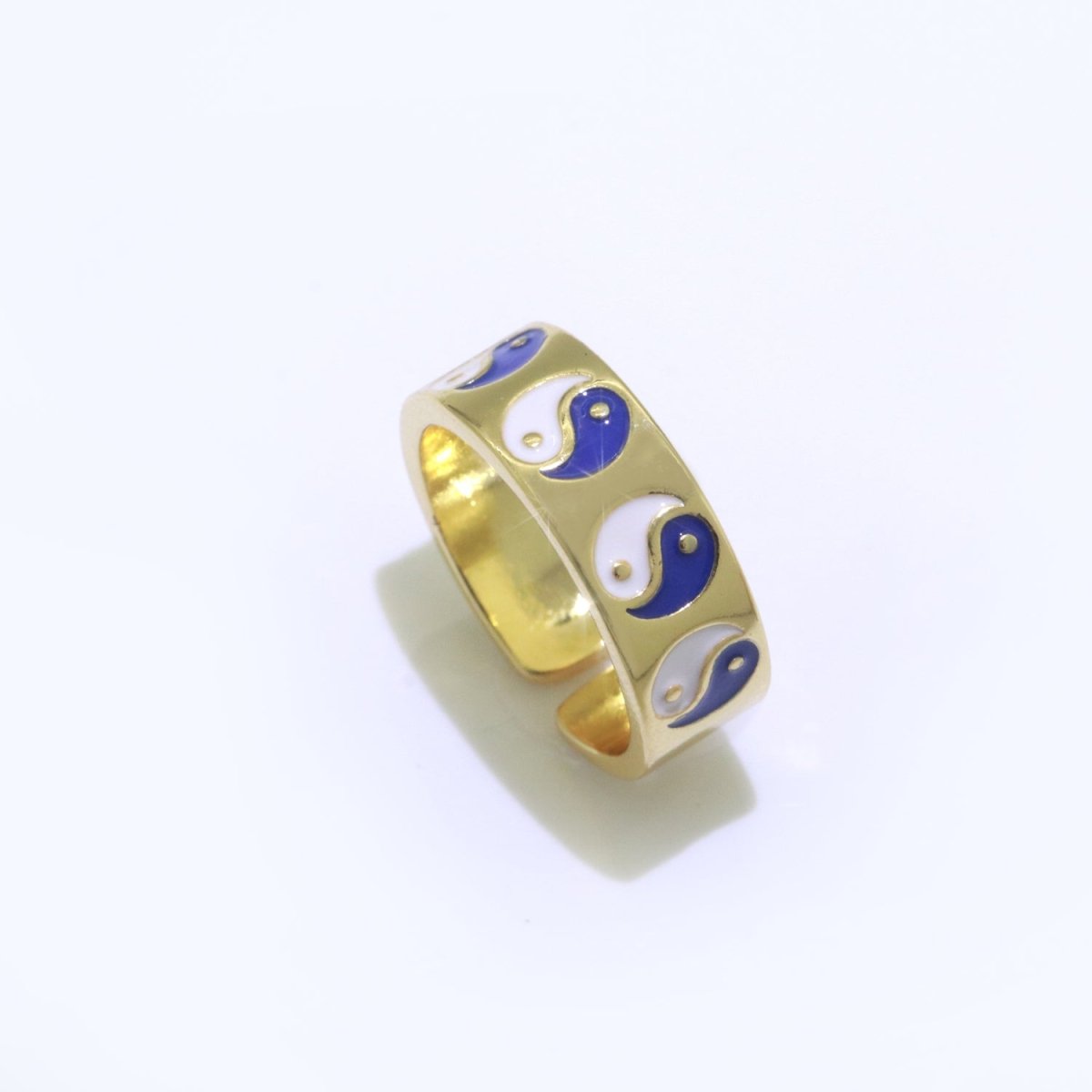 Yin Yang Ring Open Adjustable Gold Ring, Colorful Pastel Enamel Ring, Stackable Ring Black White Pink blue Green Ring for Women S-001 ~ S-008 S-010 S-011