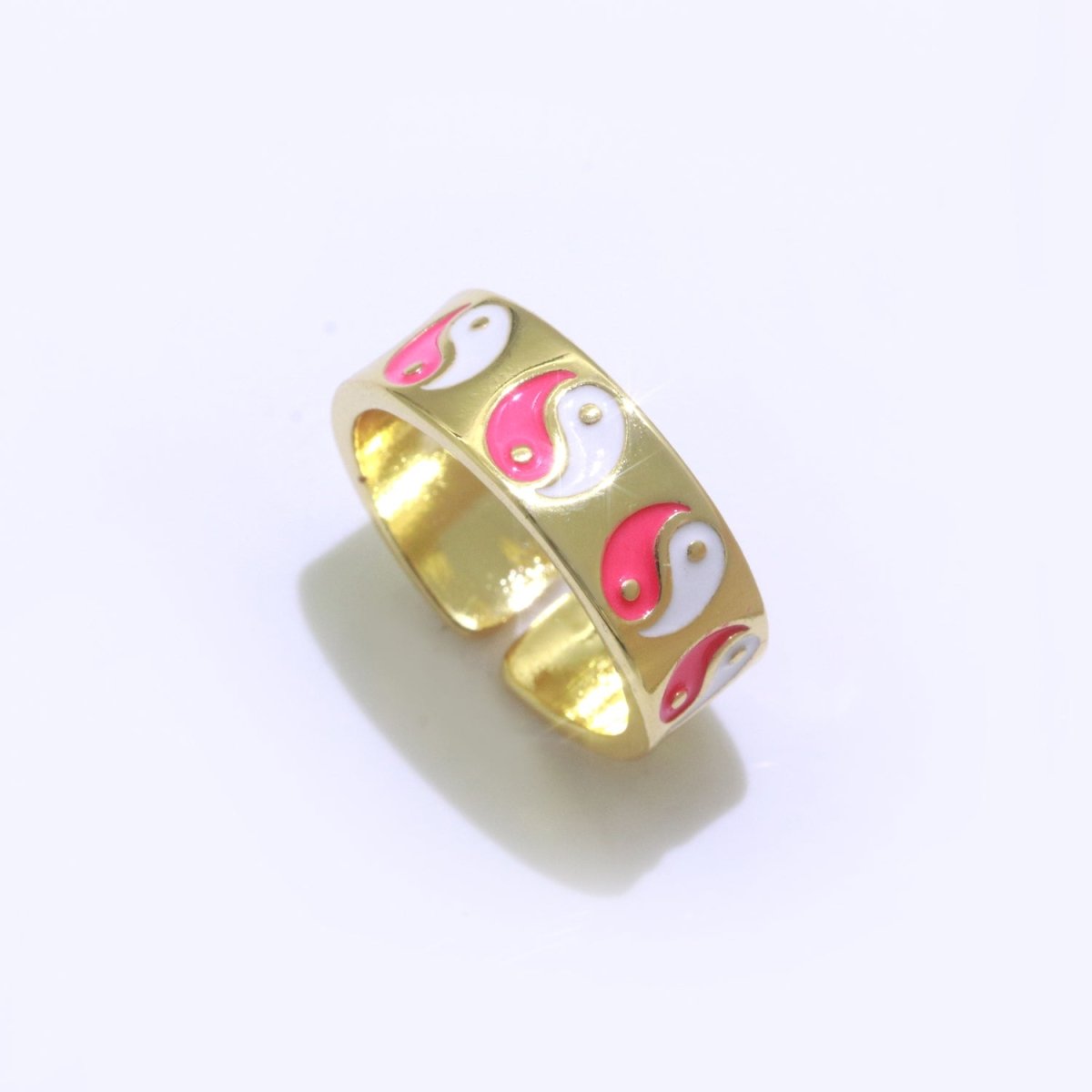 Yin Yang Ring Open Adjustable Gold Ring, Colorful Pastel Enamel Ring, Stackable Ring Black White Pink blue Green Ring for Women S-001 ~ S-008 S-010 S-011