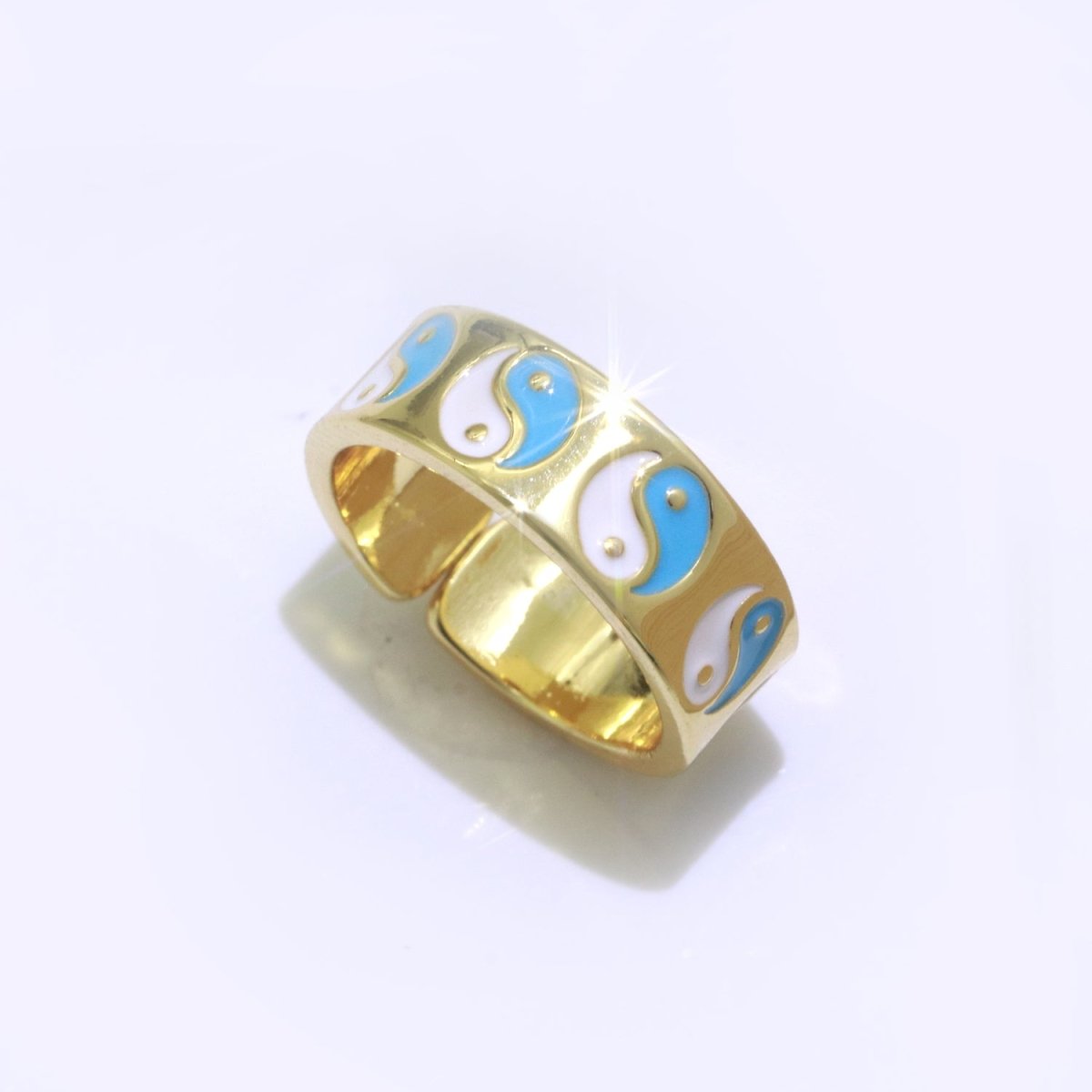 Yin Yang Ring Open Adjustable Gold Ring, Colorful Pastel Enamel Ring, Stackable Ring Black White Pink blue Green Ring for Women S-001 ~ S-008 S-010 S-011