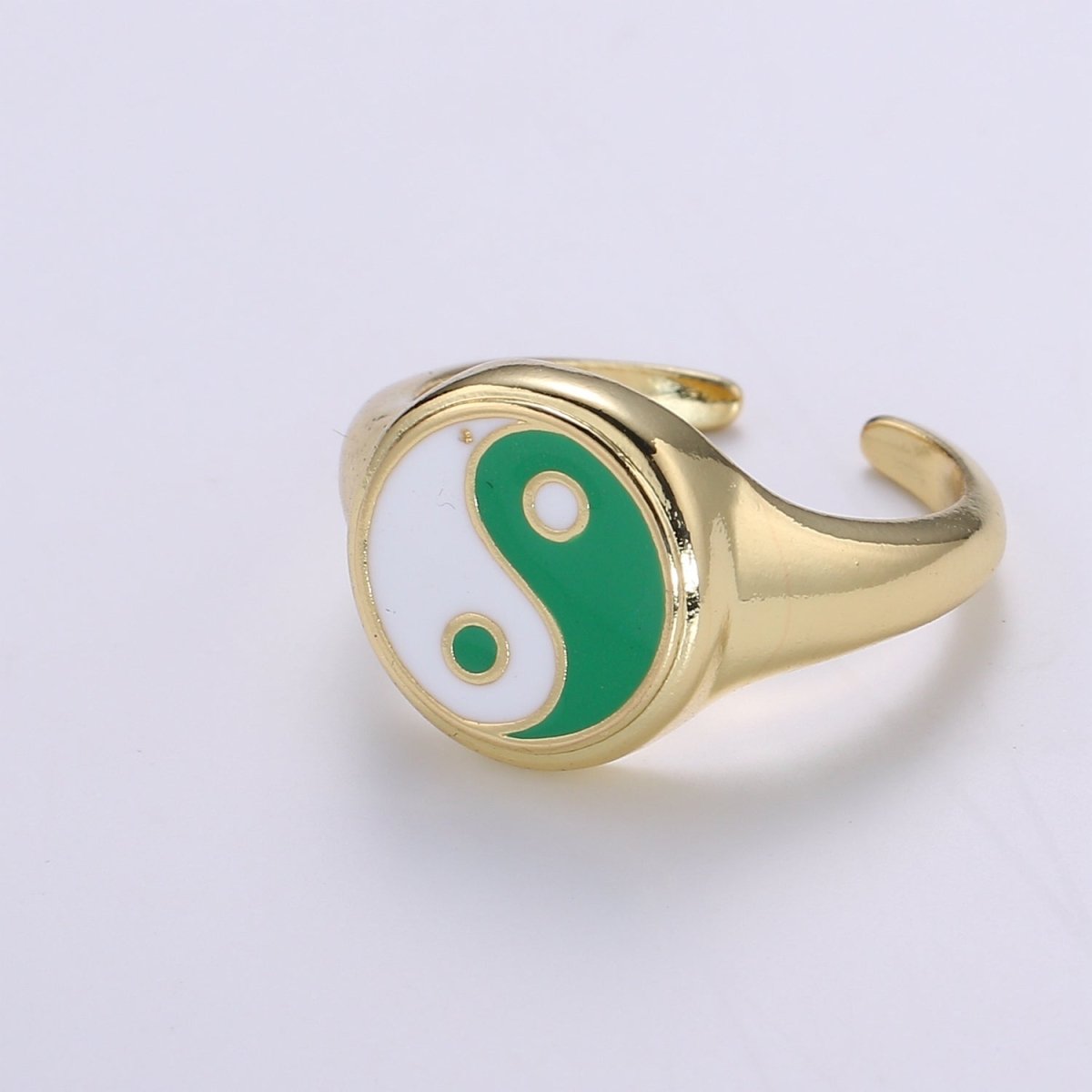 Yin Yang Ring, Signet Ring, Adjustable Gold Ring, Colorful Pastel Enamel Ring, Stackable Ring Black White Pink blue Green Ring for Women