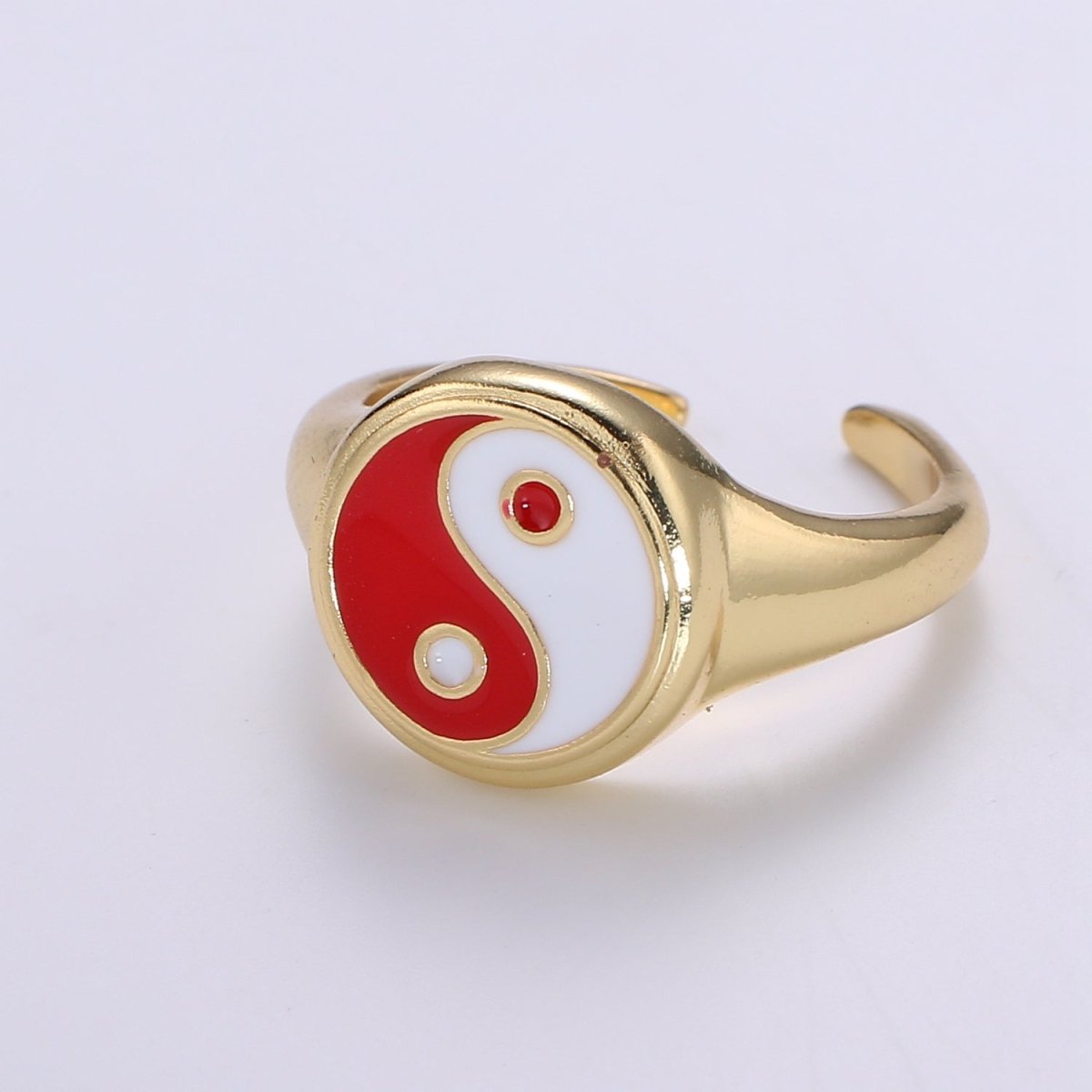 Yin Yang Ring, Signet Ring, Adjustable Gold Ring, Colorful Pastel Enamel Ring, Stackable Ring Black White Pink blue Green Ring for Women