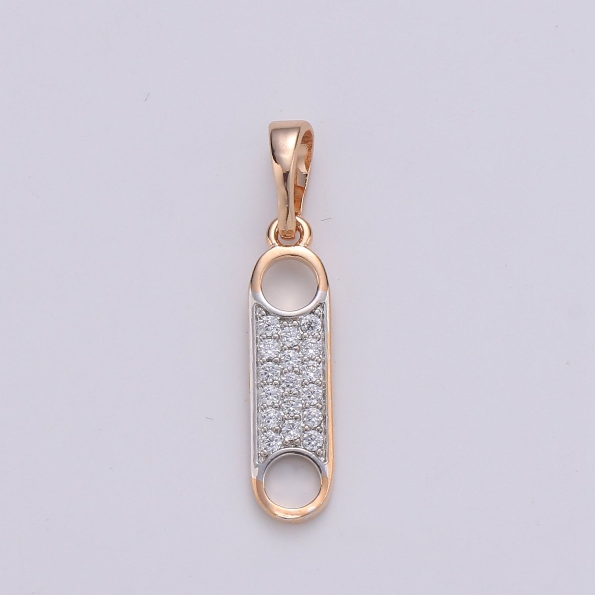 Zipper Charm Rose Gold filled Pendant Dangle Charm cubic zirconia Charm for Necklace Component, J-100