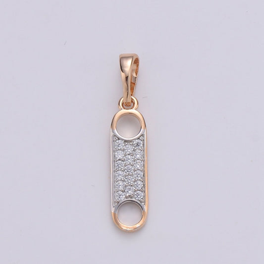 Zipper Charm Rose Gold filled Pendant Dangle Charm cubic zirconia Charm for Necklace Component, J-100