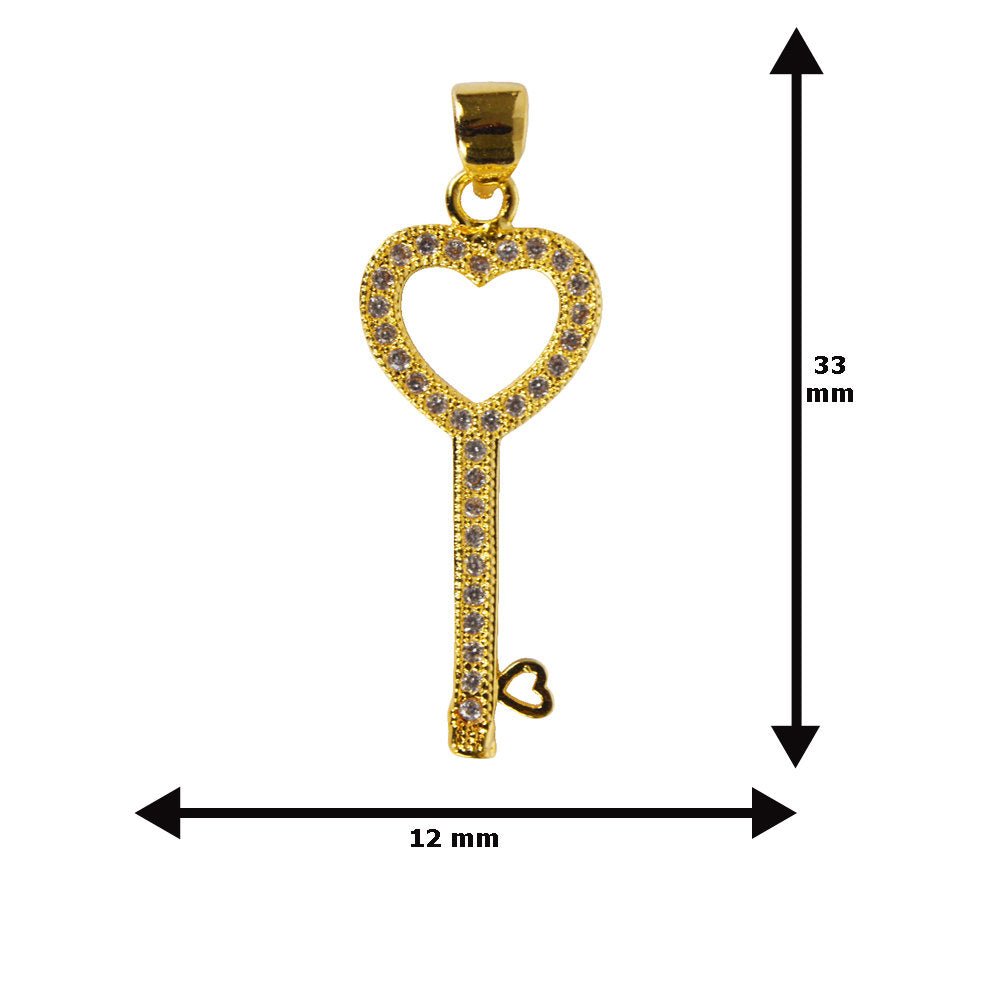 Zirconia Crystal Crystallized Paved Heart Key Copper Necklace Pendant Jewelry Making Charm Gold Filled | I-036