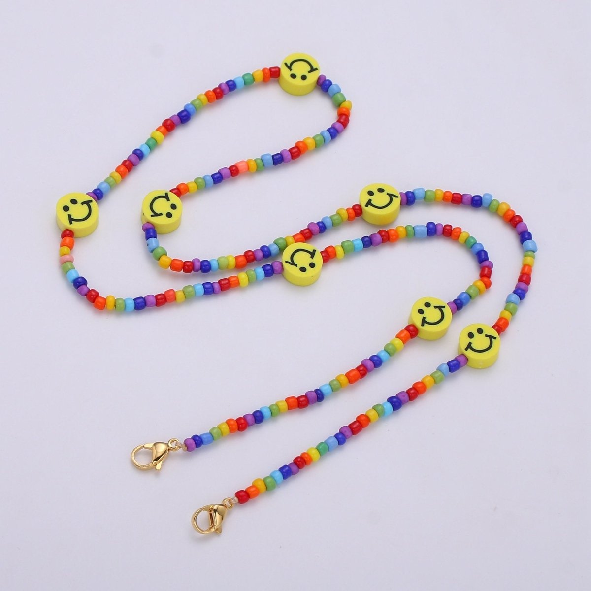 Rainbow Happy Smile Beaded Chain Face Mask Lanyard Necklace Chain for Face Mask Holder for Adult Kids