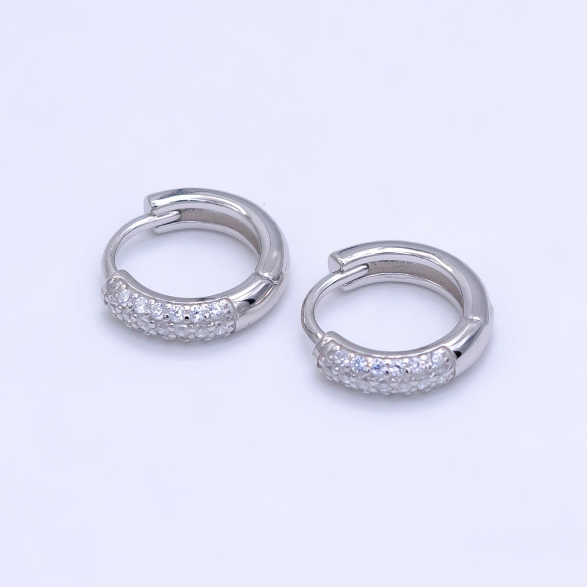 S925 Sterling Silver 12mm Micro Paved CZ Huggie Earrings | SL-493