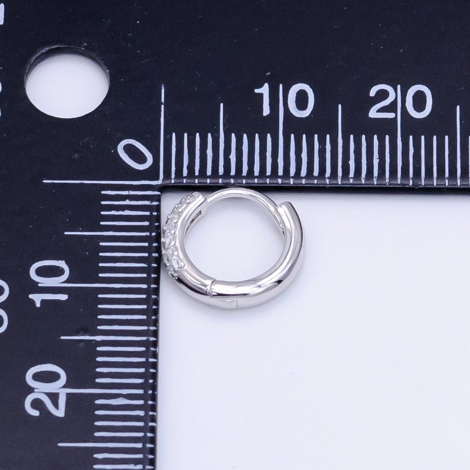 S925 Sterling Silver 12mm Micro Paved CZ Huggie Earrings | SL-493