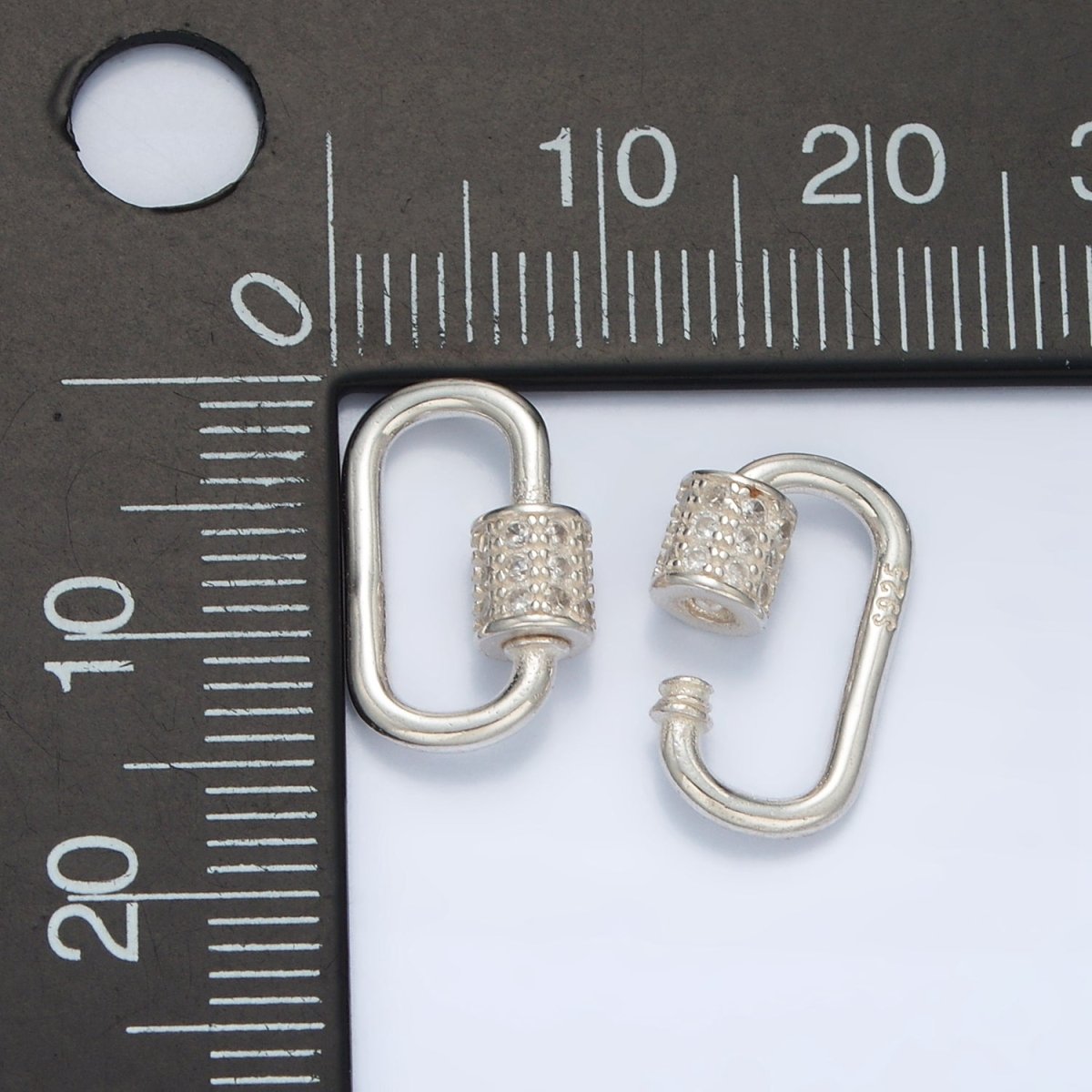 S925 Sterling Silver 15mm Micro Paved CZ Carabiner Findings | SL-508