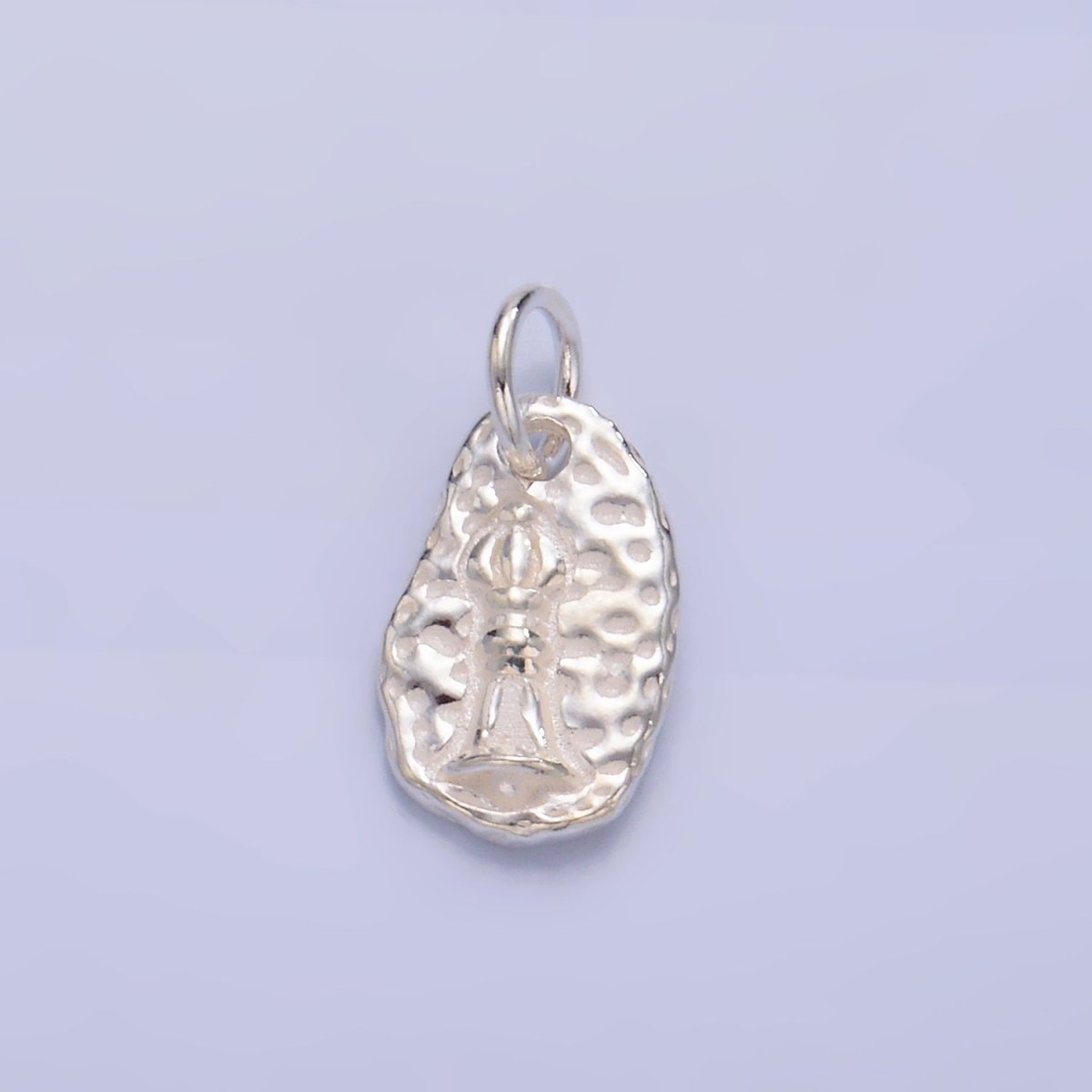 S925 Sterling Silver Abstract Hammered Geometric Oval Charm | SL-535