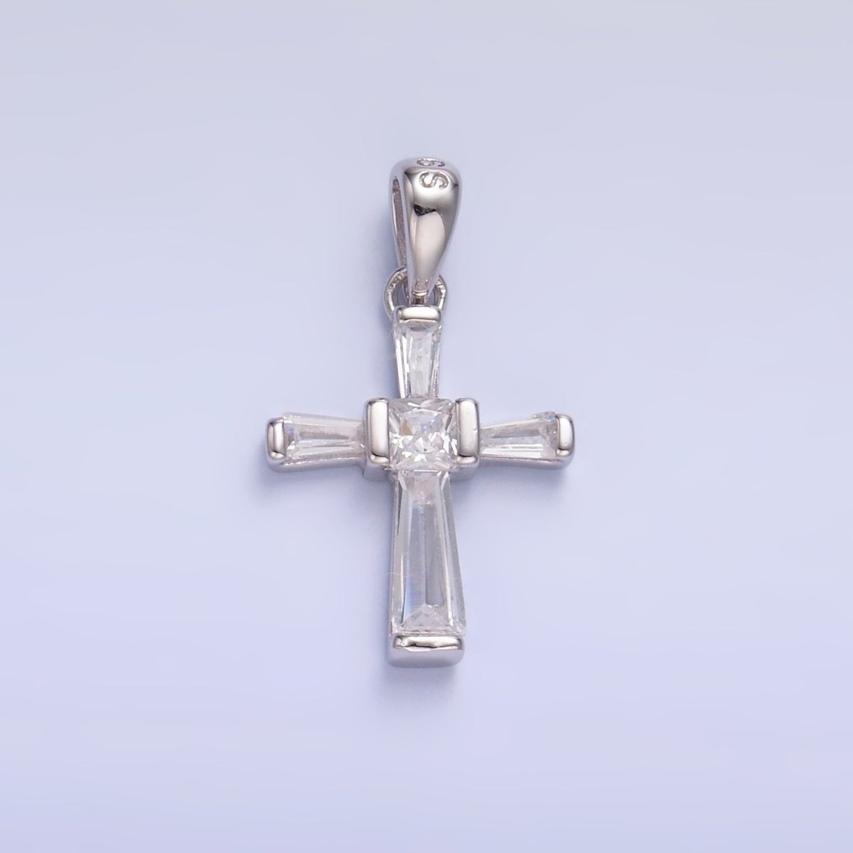 S925 Sterling Silver Baguette CZ Religious Cross Pendant | SL-597