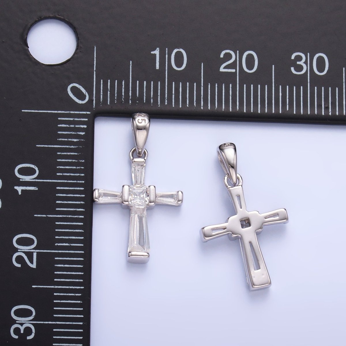 S925 Sterling Silver Baguette CZ Religious Cross Pendant | SL-597
