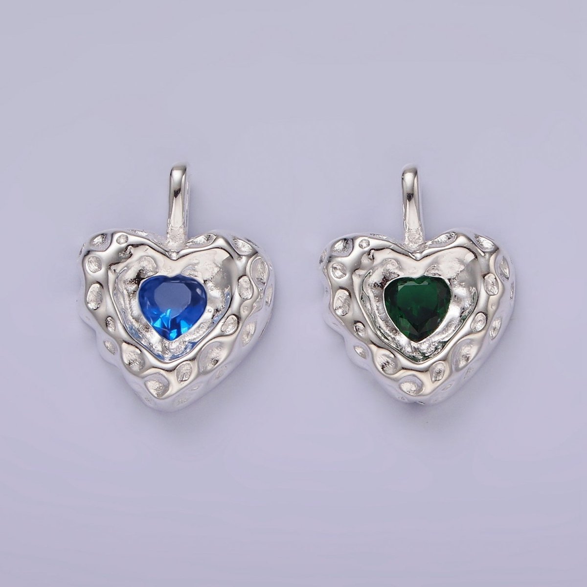 S925 Sterling Silver Blue, Green CZ Hammered Pendant | SL-439 SL-440
