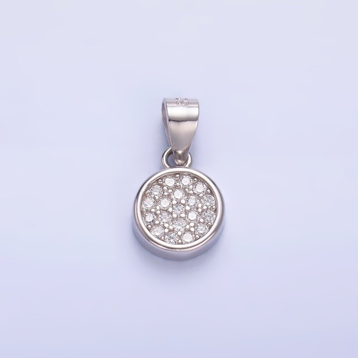 S925 Sterling Silver Clear CZ Micro Paved CZ Round Pendant | SL-604