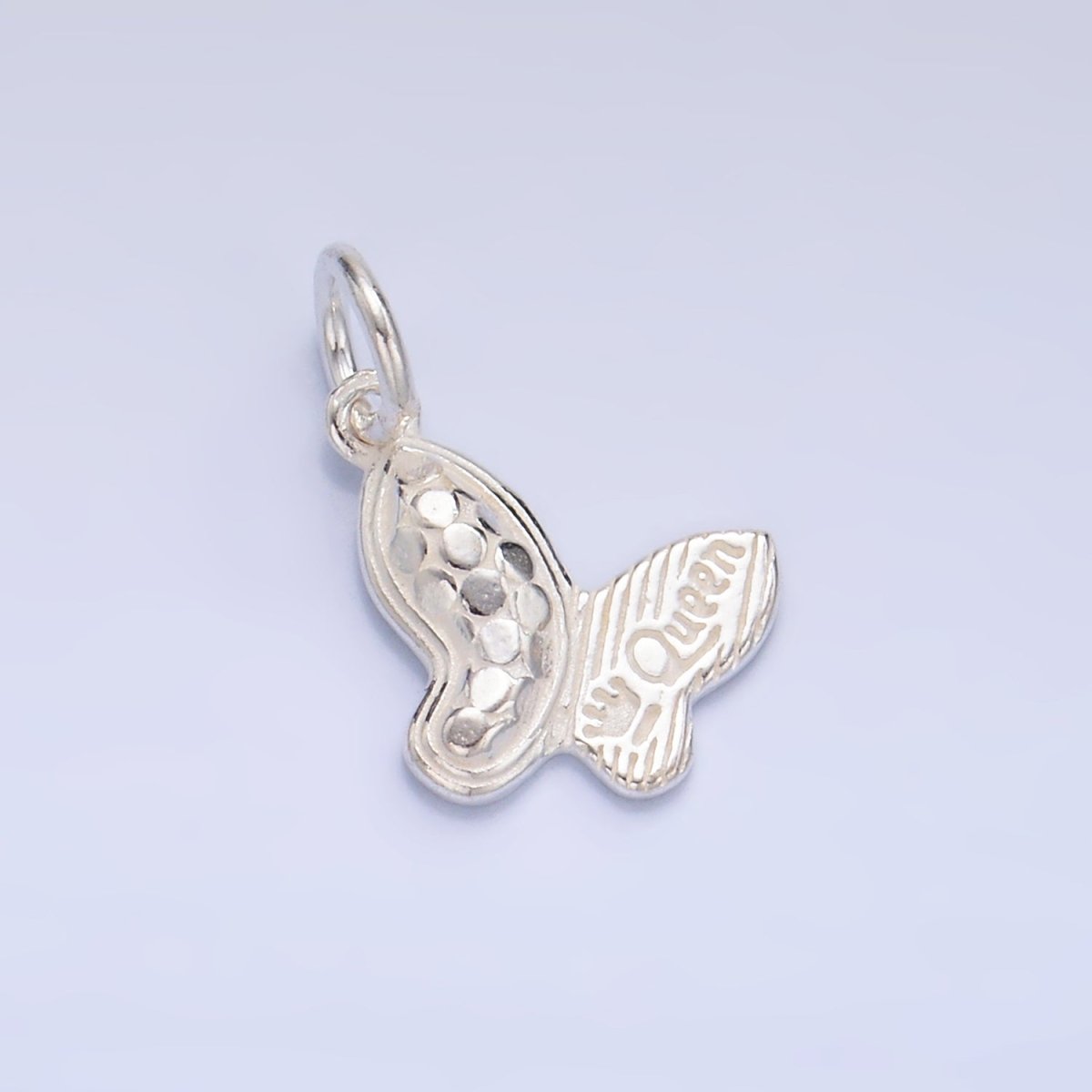 S925 Sterling Silver Dotted Queen Script Butterfly Insect Charm | SL-530