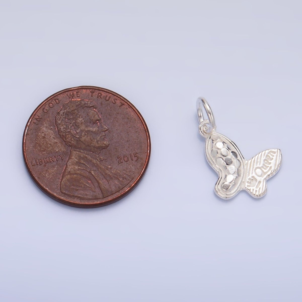 S925 Sterling Silver Dotted Queen Script Butterfly Insect Charm | SL-530