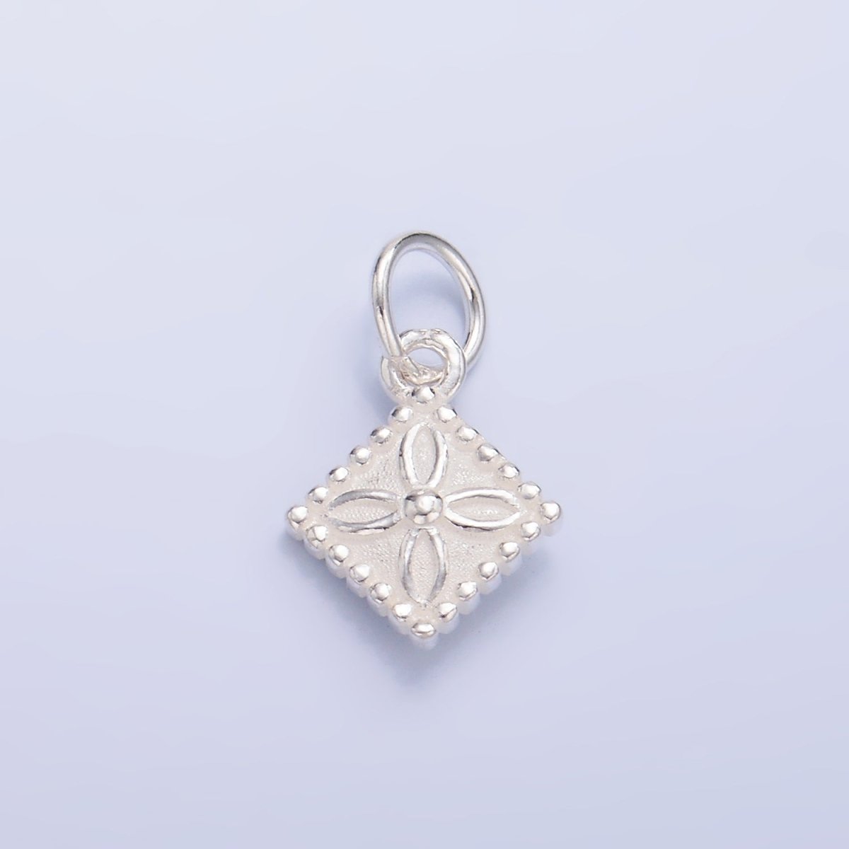 S925 Sterling Silver Flower Dotted Rhombus Charm | SL-533