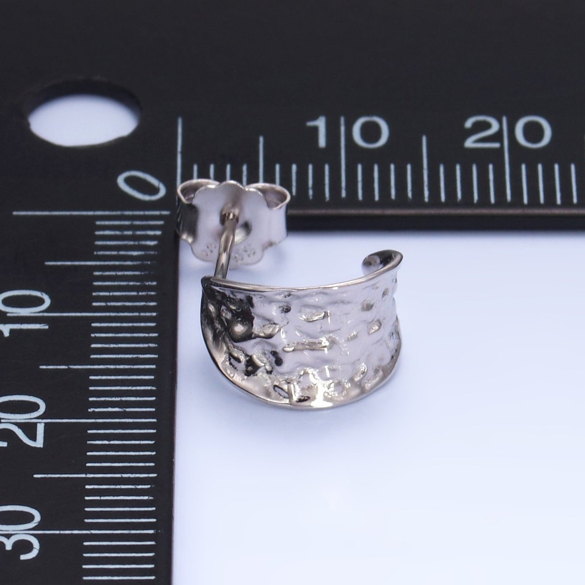 S925 Sterling Silver Hammered C-Shaped Hoop Earrings | SL-582
