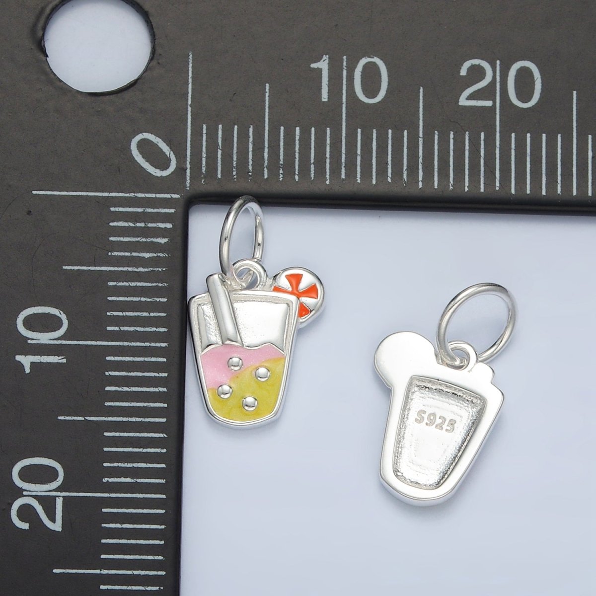 S925 Sterling Silver Iced Lemonade Summer Drink Enamel Mini Charm | SL-251